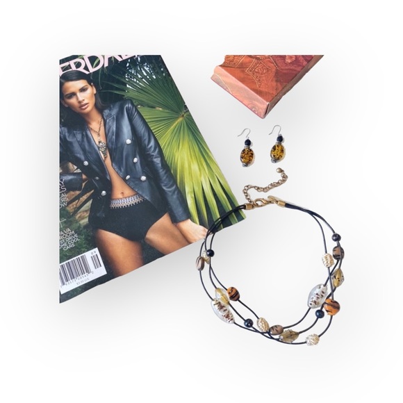 new Chico’s ❁ Boho Glass Bead Beach Necklace + Earring Set ❁ Animal Print ❁ Chic - Picture 3 of 16